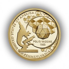 Вакцина против полиомиелита, Пенсильвания. Американские инновации  1 доллар 2019 США. (Двор P) Из банковского мешка. UNC