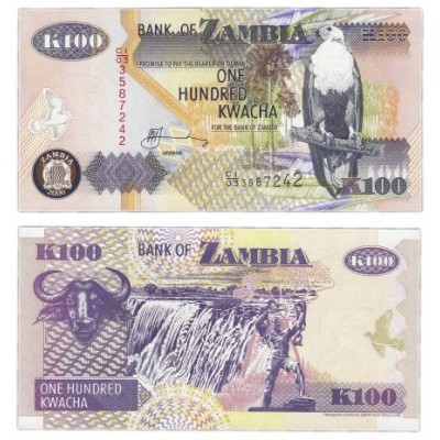 Банкнота 100 квача 2006 год. Замбия. Pick 38f. Из банковской пачки (UNC)