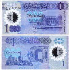 Полимерная банкнота 1 динар 2019 года.  Ливия. Из банковской пачки (UNC)