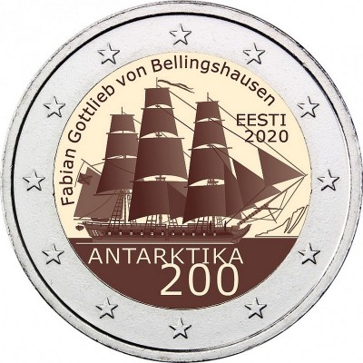 200 лет со дня открытия Антарктиды. Монета 2 евро 2020 года.  Эстония (UNC)