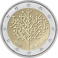 100-летие Тартуского мирного договора между РСФСР и Эстонией. Монета 2 евро 2020 года.  Эстония (UNC)