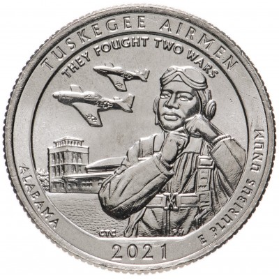 Национальное историческое место «Пилоты из Таскиги». 25 центов 2021 года США. № 56 (монетный двор Филадельфия) UNC