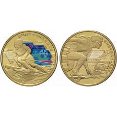 Китай набор из 2 монет 5 юаней 2022 XXIV зимние Олимпийские игры, Пекин 2022 - Горнолыжный спорт и Шорт-трек (Из банковского ролла)