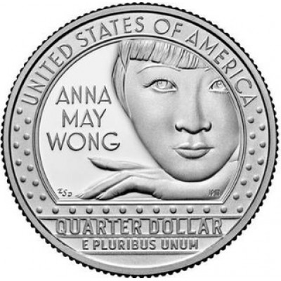 Анна Мэй Вонг.  Монета 25 центов 2022 США. Из банковского мешка (Филадельфия)