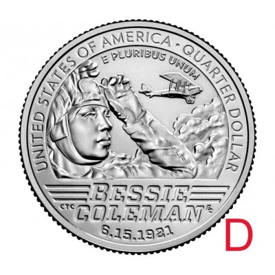 Бесси Коулман, серия выдающиеся женщины США  Монета 25 центов 2023 США. Из банковского мешка (Денвер)