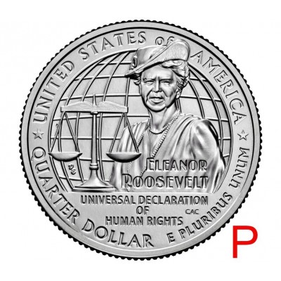 Бывшей первая леди США Элеонора Рузвельт, серия выдающиеся женщины США  Монета 25 центов 2023 США (№8). Из банковского мешка (Филадельфия)
