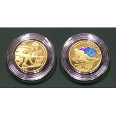 Китай набор из 2 монет в КАПСУЛЕ 5 юаней 2022 XXIV зимние Олимпийские игры, Пекин 2022 - Горнолыжный спорт и Шорт-трек (Из банковского ролла)