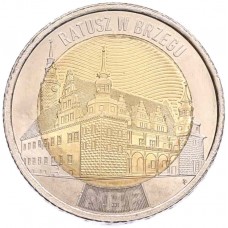 Ратуша Бжега. Монета 5 злотых 2025 года. Польша Из банковского мешка Ратуша Бжега. Монета 5 злотых 2025 года. Польша Из банковского мешка