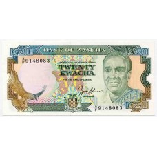  Банкнота 20 квача 1989 года. Замбия. UNC
