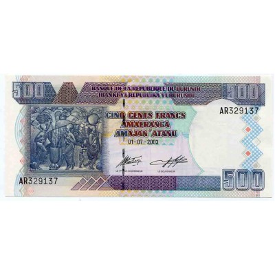 Банкнота 500 франков 2003 года. Бурунди. KM# 45. UNC