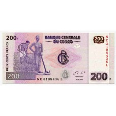 Банкнота 200 франков 2013 год. ДР Конго. Из банковской пачки. UNC