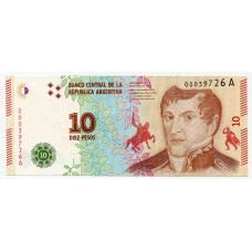Банкнота 10 песо 2016 года. Аргентина. UNC