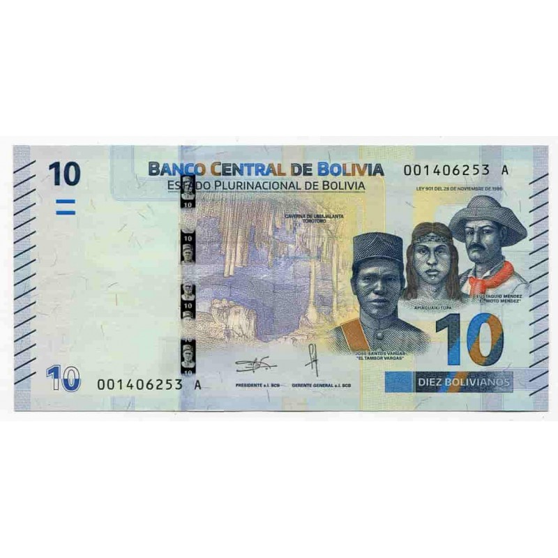 Банкнота 10 боливано 2018 года Боливия