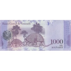 Банкнота 1000 боливар 2017 год. Венесуэла.  «Гигантские броненосцы» UNC