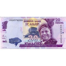 Банкнота 20 квача 2015 год. Малави (UNC)