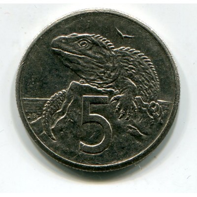 Гаттерия.  5 центов, 1986 год, Новая Зеландия (из обращения)