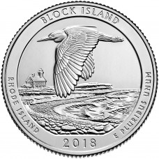 Национальное убежище дикой природы острова Блок. 25 центов 2018 года США. №45. (монетный двор Денвер) (UNC)