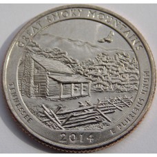 Национальный парк Грейт-Смоки-Маунтинс. 25 центов 2014 года США.  №21 (монетный двор Сан-Франциско)