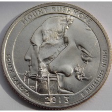 Национальный мемориал Маунт-Рашмор 25 центов  2013 года. США.  №20 Из банковского ролла (Денвер)