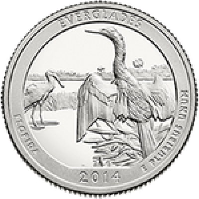 Национальный парк Эверглейдс 25 центов 2014 года. США. №25 (монетный двор Денвер) UNC