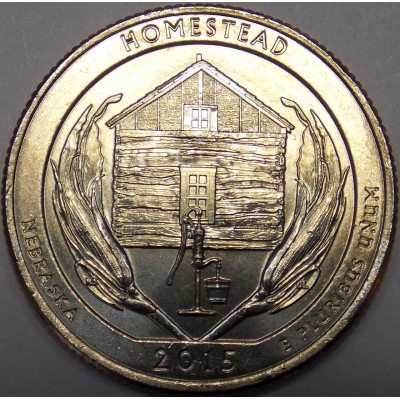 Национальный монумент Гомстед. 25 центов 2015 года США. №26 (монетный двор Филадельфия)