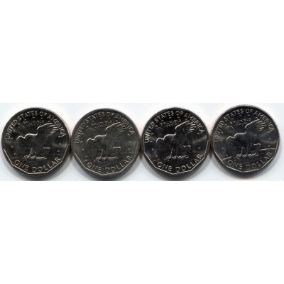 Набор памятных монет, 1 доллар США. Сьюзен Энтони. Из банковского ролла (4 монеты)