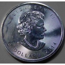 Кленовый лист 5 долларов  2014 года. Канада