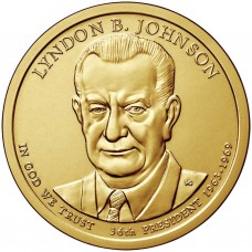 Линдон Джонсон. 1 доллар 2015 года,  36-й президент США (P)
