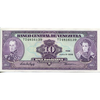 10 боливар 1995 года. Венесуэла. Из банковской пачки (UNC)
