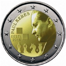 100 лет со дня рождения Пауля Кереса. 2 евро 2016 года. Эстония