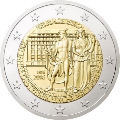 200 лет Национальному Банку. 2 евро 2016 года. Австрия