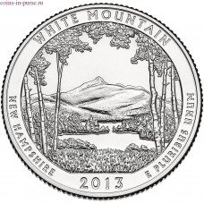 Национальный лес Белые горы. 25 центов 2013 года США.  №16 (монетный двор Сан-Франциско)