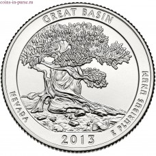 Национальный парк Грейт-Бейсин. 25 центов 2013 года США.  №18 (монетный двор Сан-Франциско)