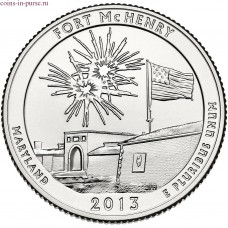 Форт Мак-Генри. 25 центов 2013 года США.  №19 (монетный двор Сан-Франциско)