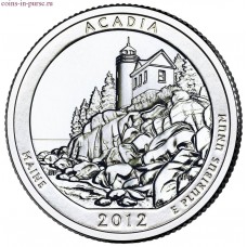 Национальный парк Акадия. 25 центов 2012 года США.  №13 (монетный двор Сан-Франциско)