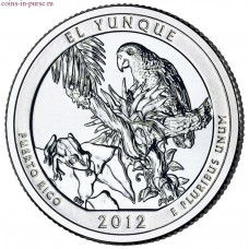 Национальный лес Эль-Юнке. 25 центов 2012 года США.  №11 (монетный двор Сан-Франциско)