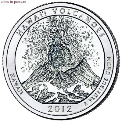 Национальный парк Хавайи-Волкейнос. 25 центов 2012 года США.  №14 (монетный двор Сан-Франциско)