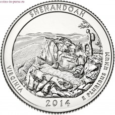 Национальный парк Шенандоа. 25 центов 2014 года США.  №22 (монетный двор Сан-Франциско)