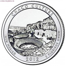 Национальный исторический парк Чако. 25 центов 2012 года США.  №12 (монетный двор Сан-Франциско)