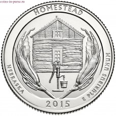 Национальный монумент Гомстед. 25 центов 2015 года США.  №26 (монетный двор Сан-Франциско)
