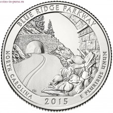 Автомагистраль Блу-Ридж. 25 центов 2015 года США.  №28 (монетный двор Сан-Франциско)