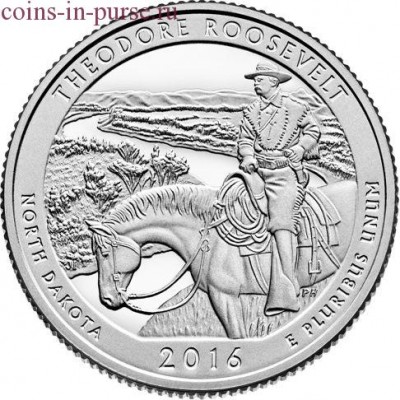 Национальный парк Теодора Рузвельта. 25 центов 2016 года США.  №34  (монетный двор Денвер)