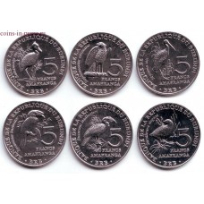Птицы. Набор 6 монет. 5 франков  2014 года. Бурунди